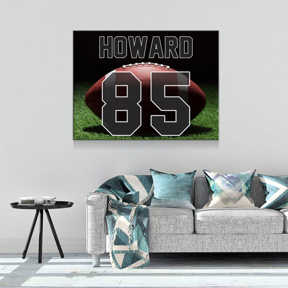 Personalized Football Name And Number Canvas Wall Art, Custom Football Player Print, Football Team Gift, High School Football - Royal Crown Pro