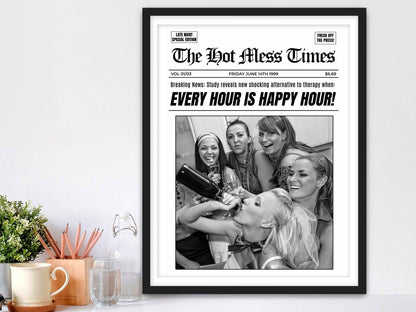 Every Hour Is Happy Hour Framed Fine Art Print, Feminist Attitude, Black & White Female Print - Royal Crown Pro