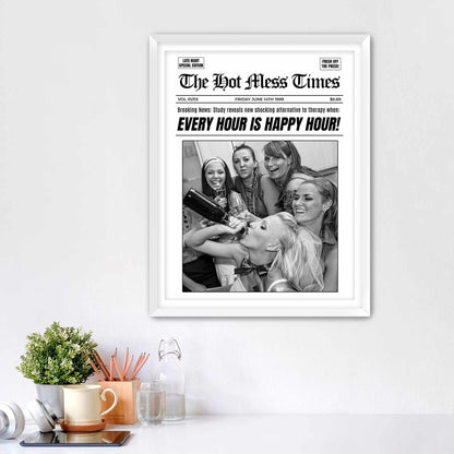 Every Hour Is Happy Hour Framed Fine Art Print, Feminist Attitude, Black & White Female Print - Royal Crown Pro