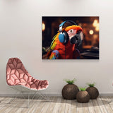 Party Parrot Canvas Wall Art, Parrot With Headphones, Parrot DJ, Parrot Decor, Funny Parrot Art