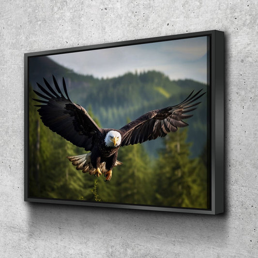 Flying Bald Eagle Canvas Wall Art, Bald Eagle Soaring Through Forest, Bald Eagle Decor, North American Eagle - Royal Crown Pro