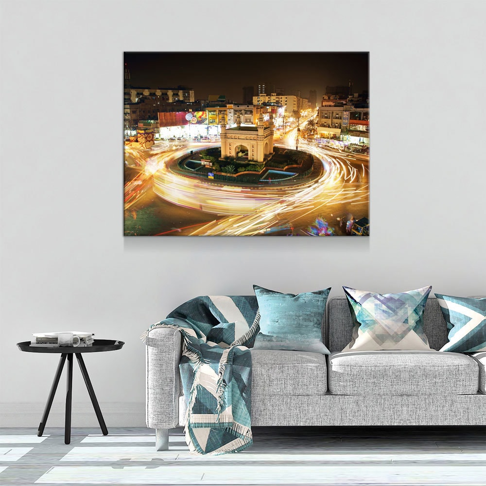 Bahadurabad Chowrangi Canvas Wall Art, Karachi Wall Art, Karachi Pakistan Decor, Landmark Of Karachi, Pakistan Decor, Karachi Night Life - Royal Crown Pro