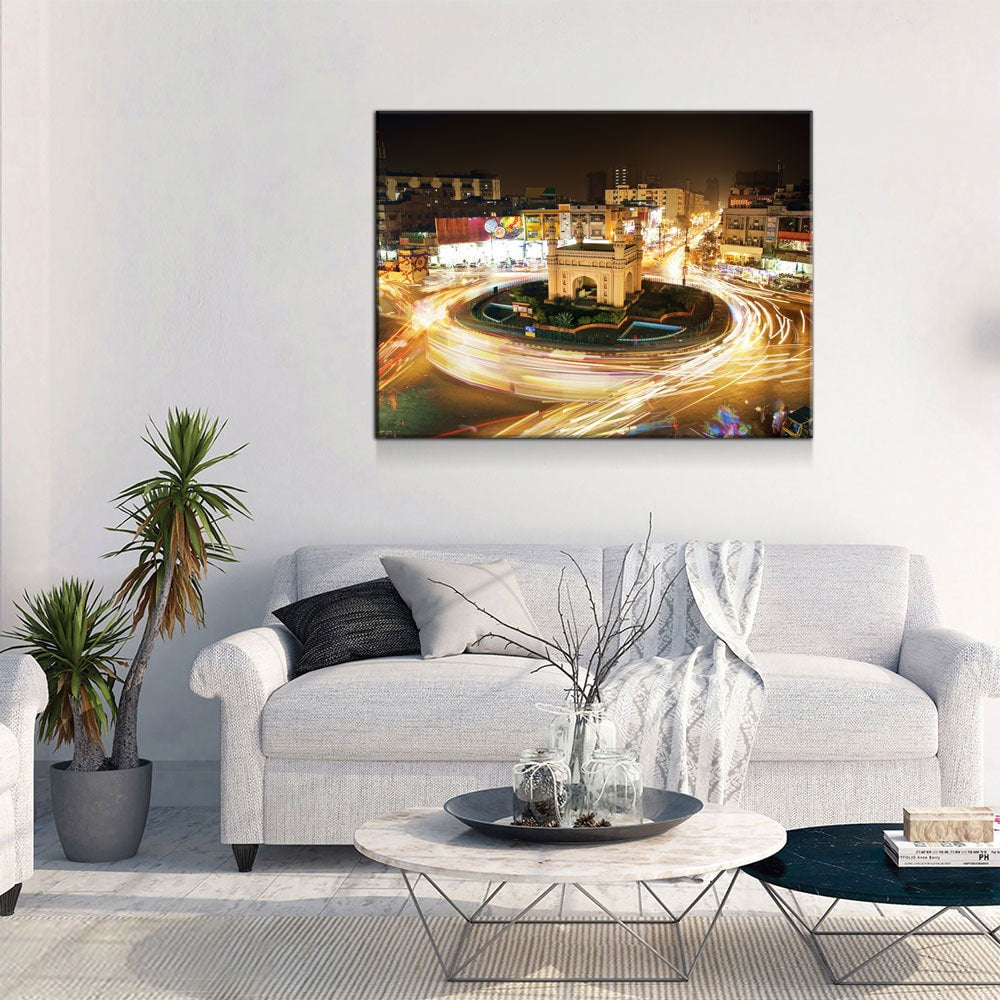 Bahadurabad Chowrangi Canvas Wall Art, Karachi Wall Art, Karachi Pakistan Decor, Landmark Of Karachi, Pakistan Decor, Karachi Night Life - Royal Crown Pro