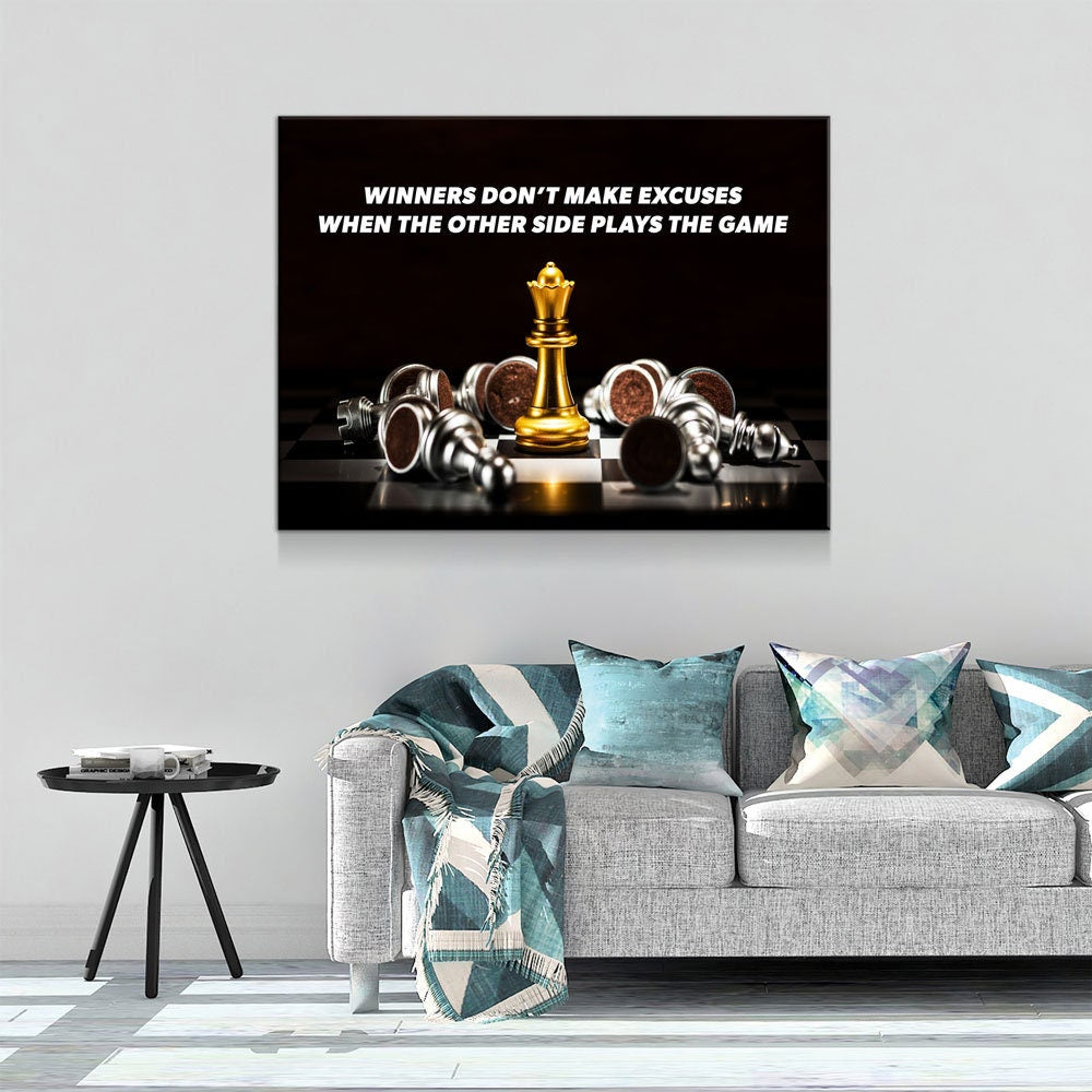 Winners Don't Make Excuses When The Other Side Plays The Game Canvas Wall Art, Office Decor, Motivational Art, Motivational Wall Decor - Royal Crown Pro