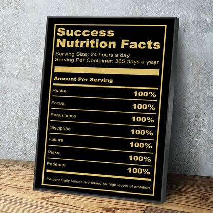 Success Nutrition Facts, Success Canvas Wall Art, Motivational Decor, Office Decor, Motivational Quotes, Success Quotes - Royal Crown Pro