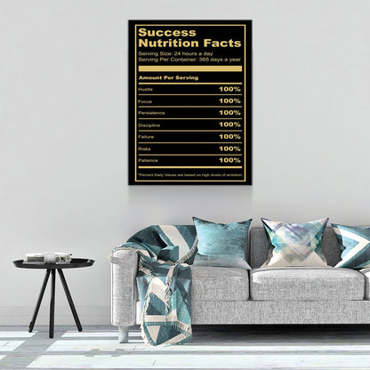 Success Nutrition Facts, Success Canvas Wall Art, Motivational Decor, Office Decor, Motivational Quotes, Success Quotes - Royal Crown Pro