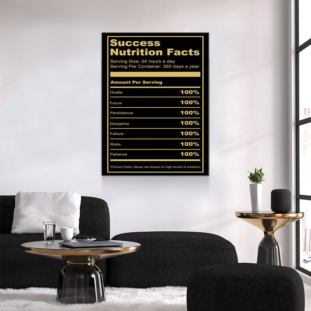 Success Nutrition Facts, Success Canvas Wall Art, Motivational Decor, Office Decor, Motivational Quotes, Success Quotes - Royal Crown Pro