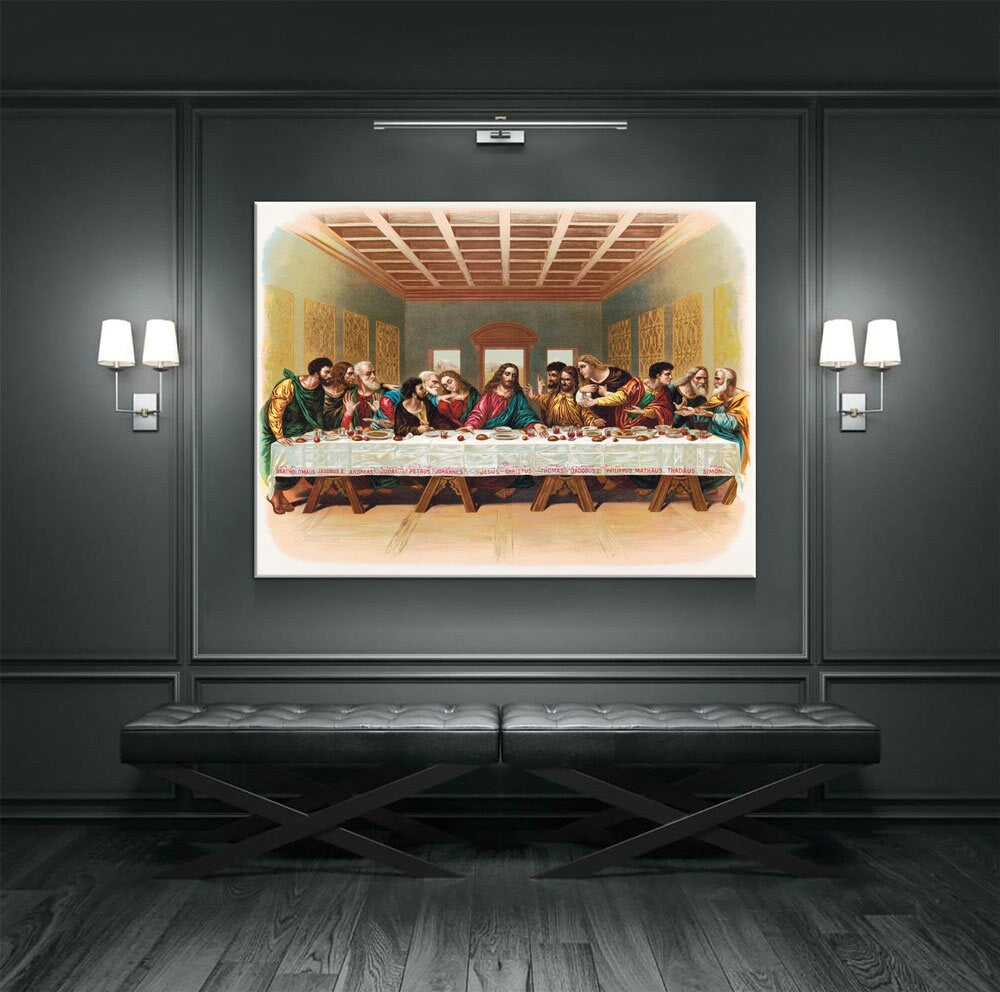 The Last Supper Canvas Wall Art, 1898 Vintage Religious Print, Leonardo da Vinci Last Supper, Jesus With The Twelve Apostles Print - Royal Crown Pro