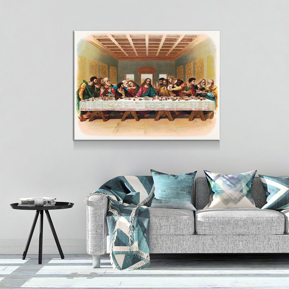 The Last Supper Canvas Wall Art, 1898 Vintage Religious Print, Leonardo da Vinci Last Supper, Jesus With The Twelve Apostles Print - Royal Crown Pro