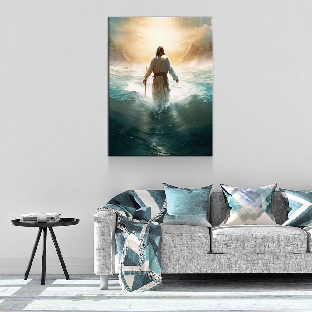 Jesus Walking On Water Canvas Wall Art, Religious Wall Art, Jesus Wall Art, Religious Decor, Church Gift, Church Decor, Jesus Christ Print - Royal Crown Pro