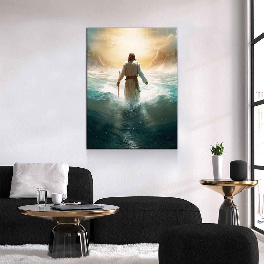 Jesus Walking On Water Canvas Wall Art, Religious Wall Art, Jesus Wall Art, Religious Decor, Church Gift, Church Decor, Jesus Christ Print - Royal Crown Pro