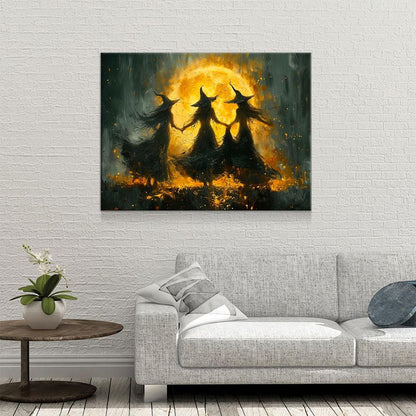 Witches Dancing Around The Fire Canvas Wall Art, Gothic Decor, Halloween Decor, Halloween Hanging, Witch Decor, Pagan Art Print, Hallows Eve - Royal Crown Pro