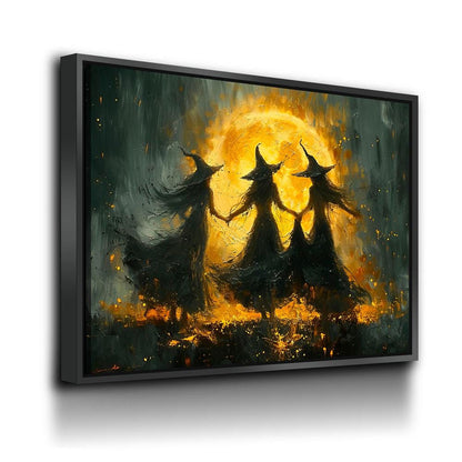 Witches Dancing Around The Fire Canvas Wall Art, Gothic Decor, Halloween Decor, Halloween Hanging, Witch Decor, Pagan Art Print, Hallows Eve - Royal Crown Pro