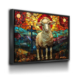 Lamb of God Canvas Wall Art, Stained Glass Lamb of God Print, Mountain Sheep and Cross, Faith Of God Print, Religious Decor, Church Decor