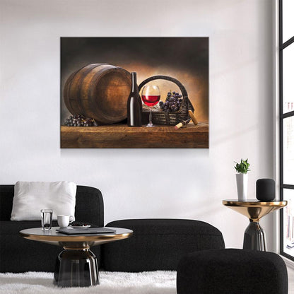 Red Wine & Barrel Canvas Wall Art, Red Wine Decor, Wine Gift, Wine Art Decor, Wine Art For Walls, Dining Room Decor, Wine Lovers, Wine Gift - Royal Crown Pro