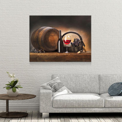 Red Wine & Barrel Canvas Wall Art, Red Wine Decor, Wine Gift, Wine Art Decor, Wine Art For Walls, Dining Room Decor, Wine Lovers, Wine Gift - Royal Crown Pro