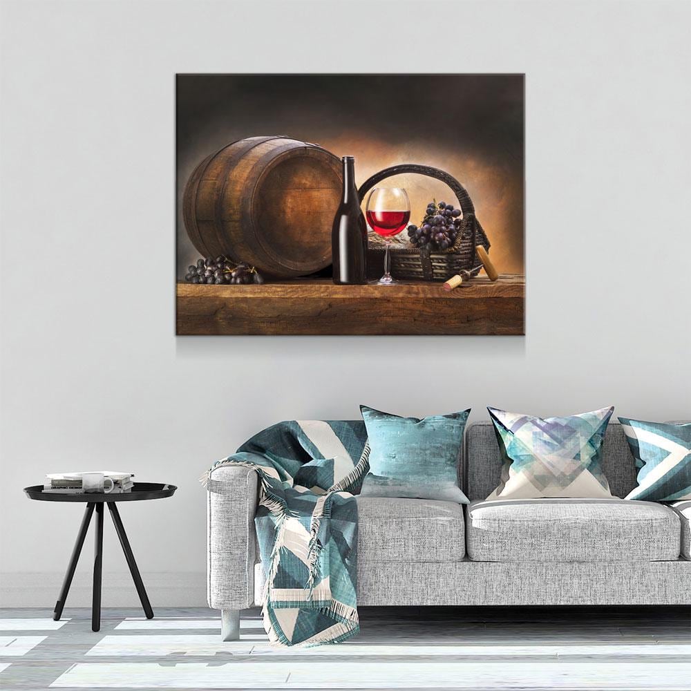 Red Wine & Barrel Canvas Wall Art, Red Wine Decor, Wine Gift, Wine Art Decor, Wine Art For Walls, Dining Room Decor, Wine Lovers, Wine Gift - Royal Crown Pro