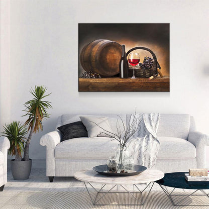 Red Wine & Barrel Canvas Wall Art, Red Wine Decor, Wine Gift, Wine Art Decor, Wine Art For Walls, Dining Room Decor, Wine Lovers, Wine Gift - Royal Crown Pro