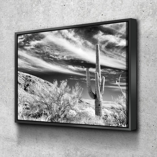 Saguaro Cactus Canvas Wall Art, Black and White Saguaro Cactus Decor, Cactus Decor, Desert Art, Saguaro National Park at Tucson, Arizona - Royal Crown Pro