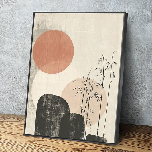 Japandi Red Sun Bamboo Canvas Wall Art, Japandi Art, Japanese Art, Japandi Decor, Japandi Zen Wall Art, Asian Bamboo Art, Textured Style - Royal Crown Pro