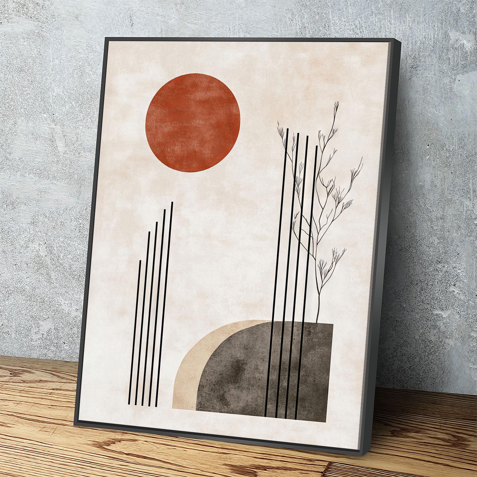 Japandi Red Sun Canvas Wall Art, Japandi Art, Japanese Wall Art, Japandi Decor, Japandi Zen Wall Art, Watercolor Style, Red Sun In Woods - Royal Crown Pro