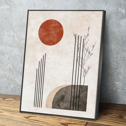 Japandi Red Sun Canvas Wall Art, Japandi Art, Japanese Wall Art, Japandi Decor, Japandi Zen Wall Art, Watercolor Style, Red Sun In Woods - Royal Crown Pro