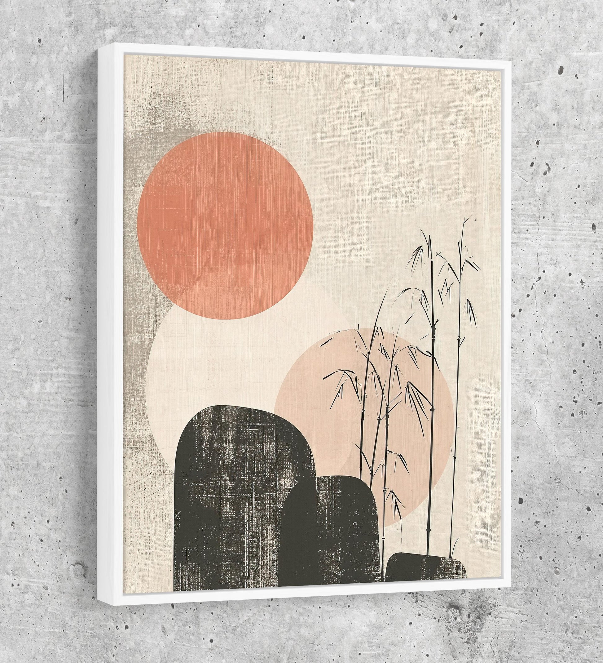 Japandi Red Sun Bamboo Canvas Wall Art, Japandi Art, Japanese Art, Japandi Decor, Japandi Zen Wall Art, Asian Bamboo Art, Textured Style - Royal Crown Pro