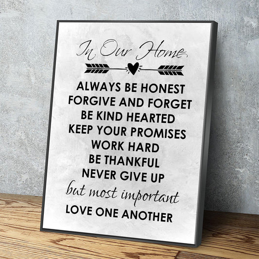 In Our Home Canvas Wall Art, Always Be Honest, Forgive And Forget, Be Kind Hearted, Keep Your Promises, Work Hard, Love One Another - Royal Crown Pro