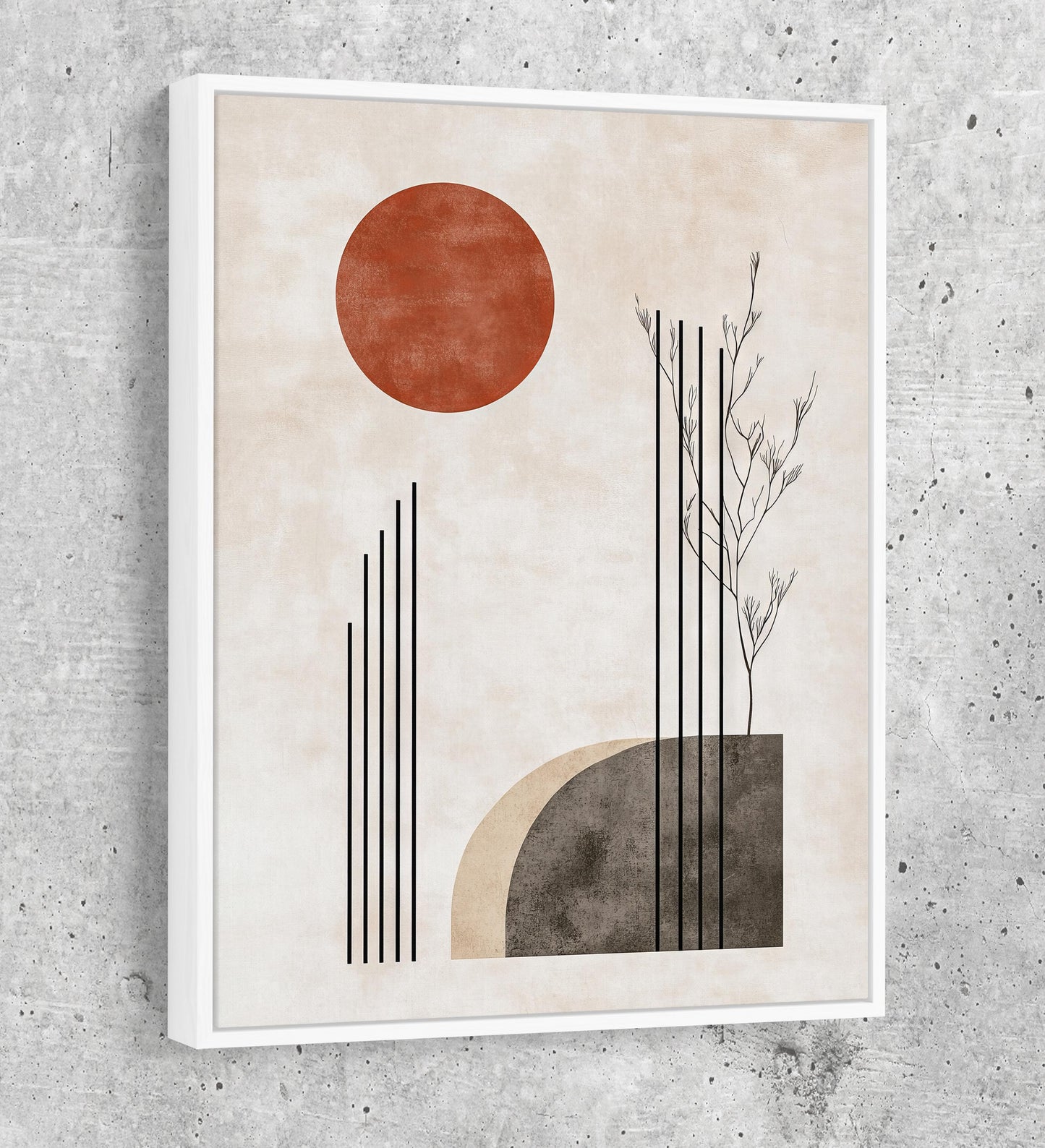 Japandi Red Sun Canvas Wall Art, Japandi Art, Japanese Wall Art, Japandi Decor, Japandi Zen Wall Art, Watercolor Style, Red Sun In Woods - Royal Crown Pro