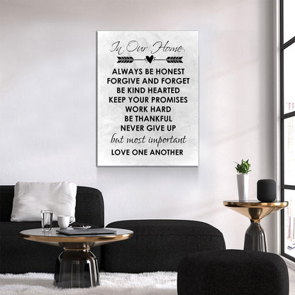 In Our Home Canvas Wall Art, Always Be Honest, Forgive And Forget, Be Kind Hearted, Keep Your Promises, Work Hard, Love One Another - Royal Crown Pro