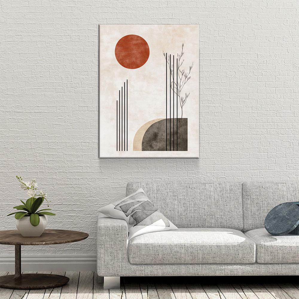 Japandi Red Sun Canvas Wall Art, Japandi Art, Japanese Wall Art, Japandi Decor, Japandi Zen Wall Art, Watercolor Style, Red Sun In Woods - Royal Crown Pro