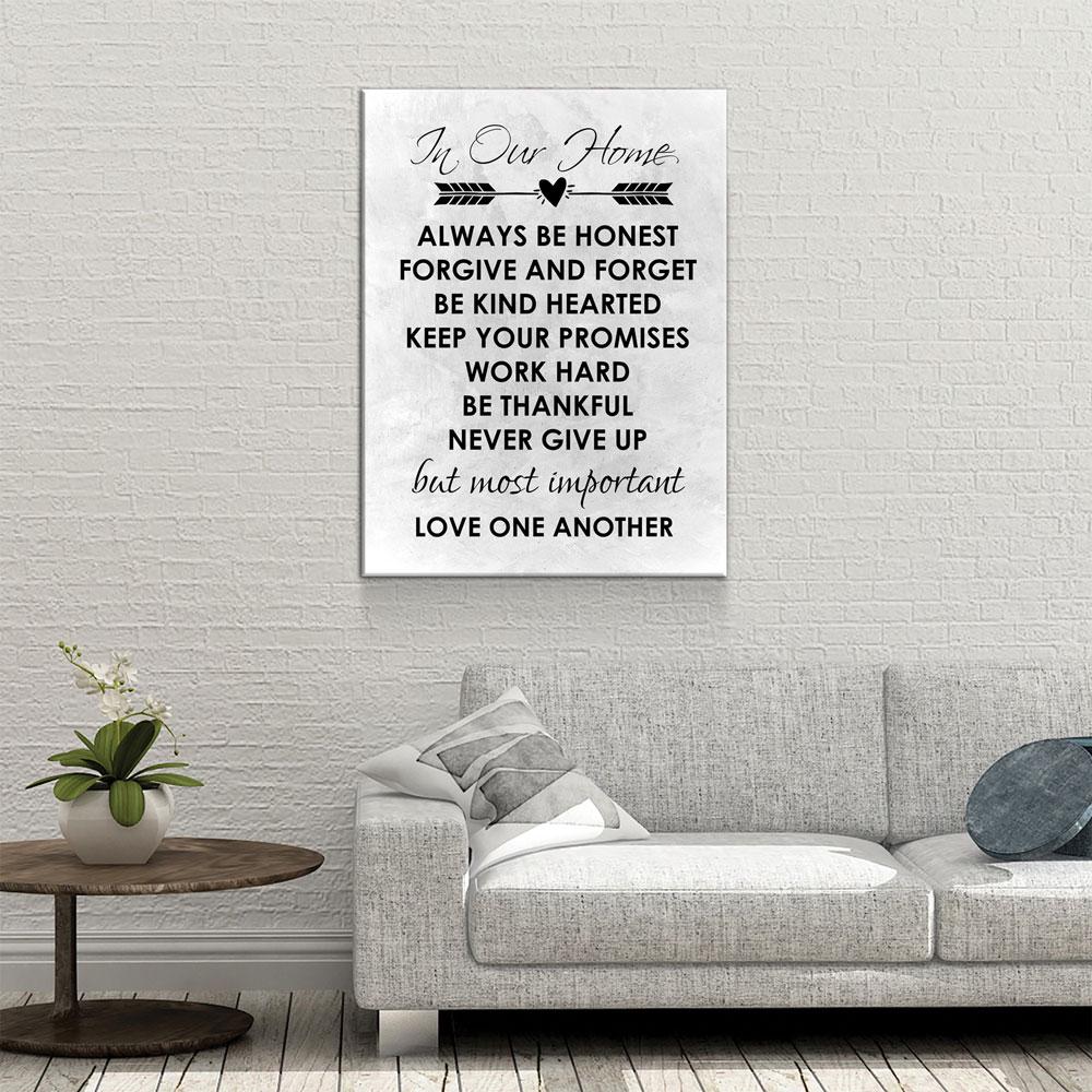 In Our Home Canvas Wall Art, Always Be Honest, Forgive And Forget, Be Kind Hearted, Keep Your Promises, Work Hard, Love One Another - Royal Crown Pro