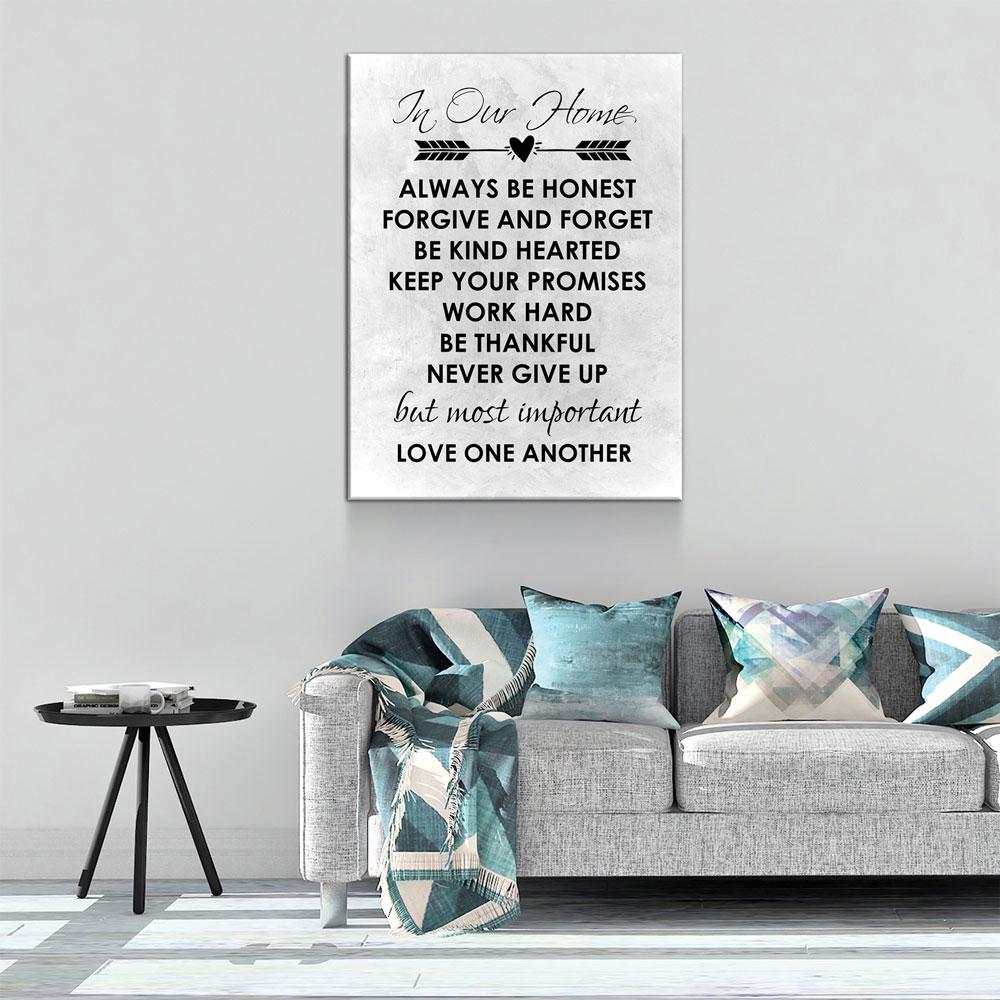 In Our Home Canvas Wall Art, Always Be Honest, Forgive And Forget, Be Kind Hearted, Keep Your Promises, Work Hard, Love One Another - Royal Crown Pro