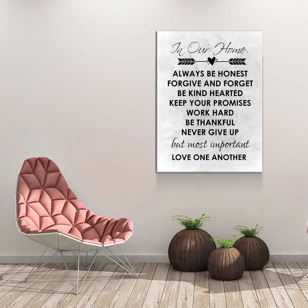 In Our Home Canvas Wall Art, Always Be Honest, Forgive And Forget, Be Kind Hearted, Keep Your Promises, Work Hard, Love One Another - Royal Crown Pro