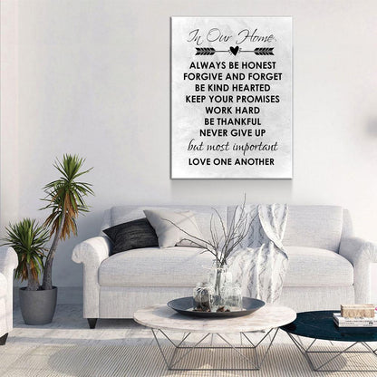 In Our Home Canvas Wall Art, Always Be Honest, Forgive And Forget, Be Kind Hearted, Keep Your Promises, Work Hard, Love One Another - Royal Crown Pro