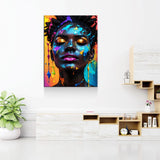 Black Girl With Paint Splatter Canvas Wall Art, African American Fashion Print, Beautiful Woman Print, Fashion Paint Makeup, Salon Decor - Royal Crown Pro