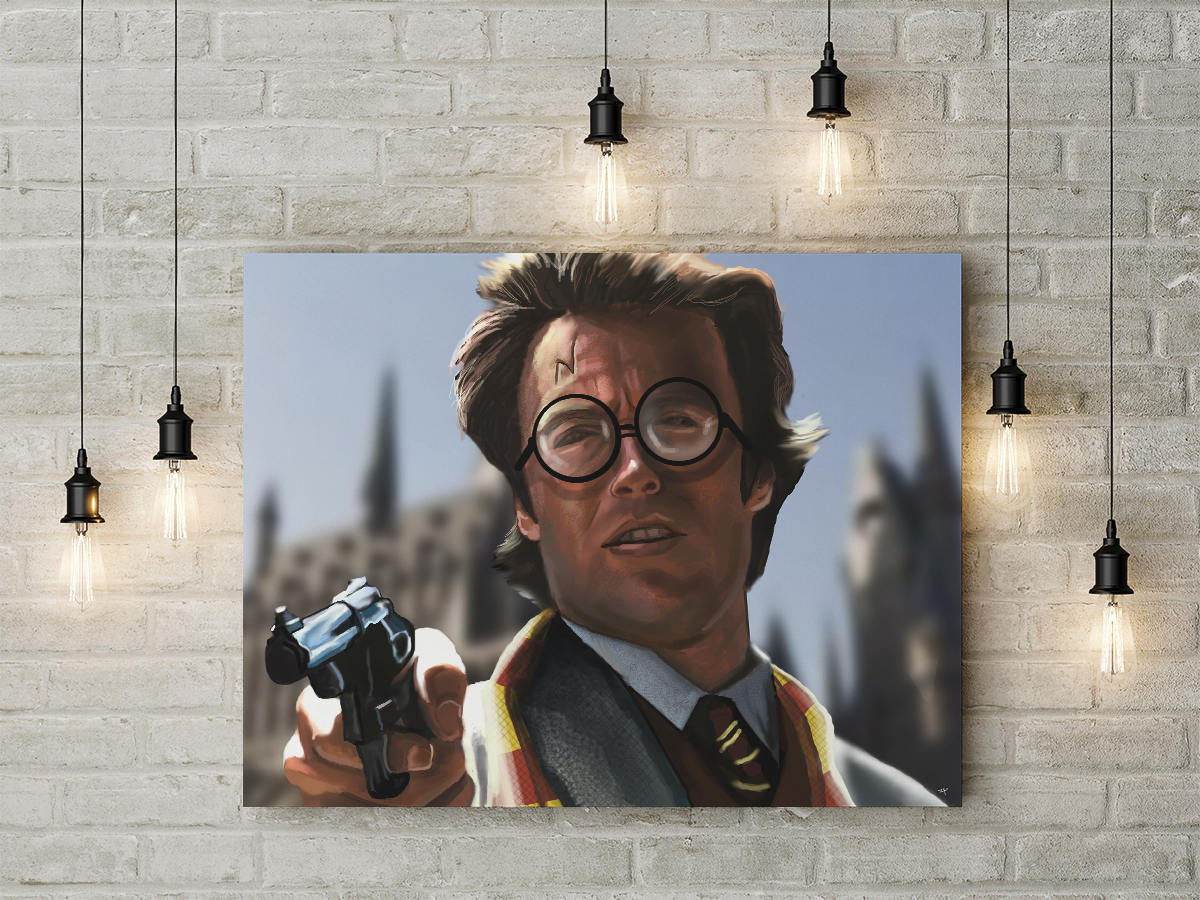 Dirty Harry Potter Canvas Framed Wall Art Parody Fun Fan Art Clint Eastwood Harry Potter - Royal Crown Pro