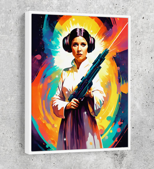 Abstract Princess Leia Canvas Wall Art, Colorful Princess Leia Print - Royal Crown Pro