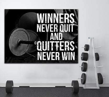 Winners Never Quit And Quitters Never Win Motivational Gym Fitness Wall Art Canvas - Royal Crown Pro