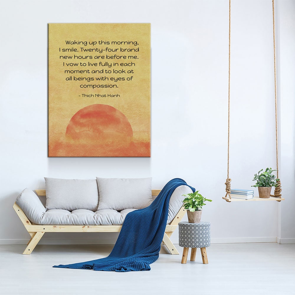 Waking Up This Morning, I Smile Motivational Canvas Wall Art, Thich Nhat Hanh Quote, Meditation Wall Art - Royal Crown Pro