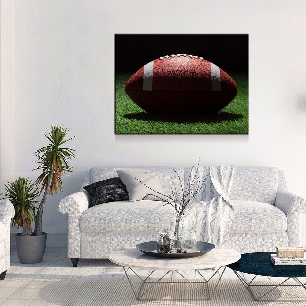 Football On The Field Canvas Wall Art, American Football Print, Football Lover Gift, Man Cave Gift, Football Gift, Game Day Decor - Royal Crown Pro