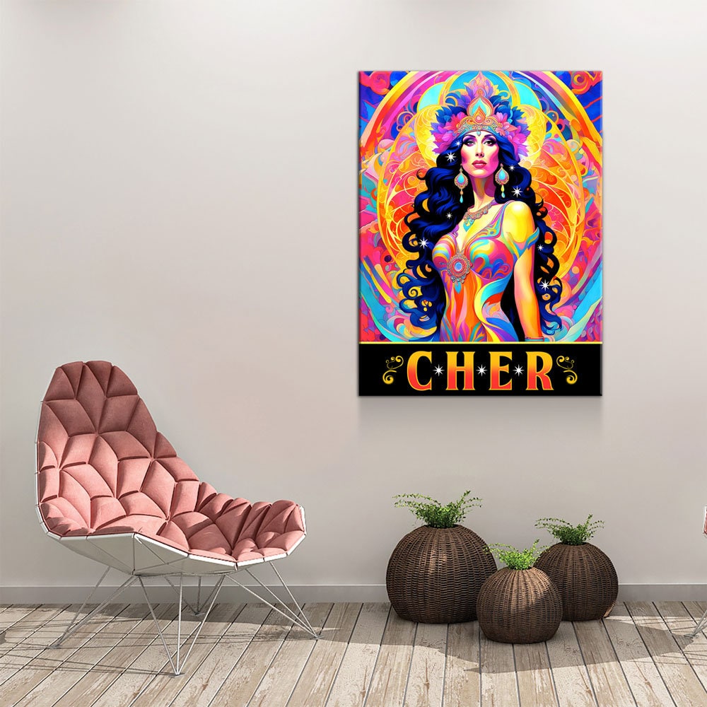 Cher Legend Canvas Wall Art, Abstract Cher, Music Decor, Goddess of Pop Decor, Cher Print, Cher Music Art - Royal Crown Pro