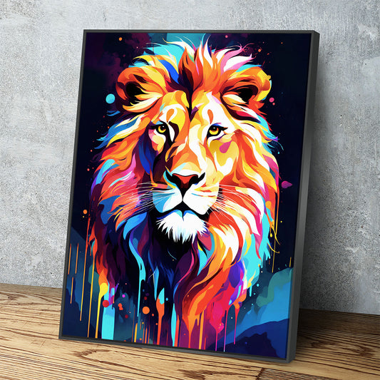 The Lion Canvas Wall Art, Abstract Lion Print, Animal Decor, Lion Decor, Vibrant Lion Art, King Of The Jungle Decor - Royal Crown Pro