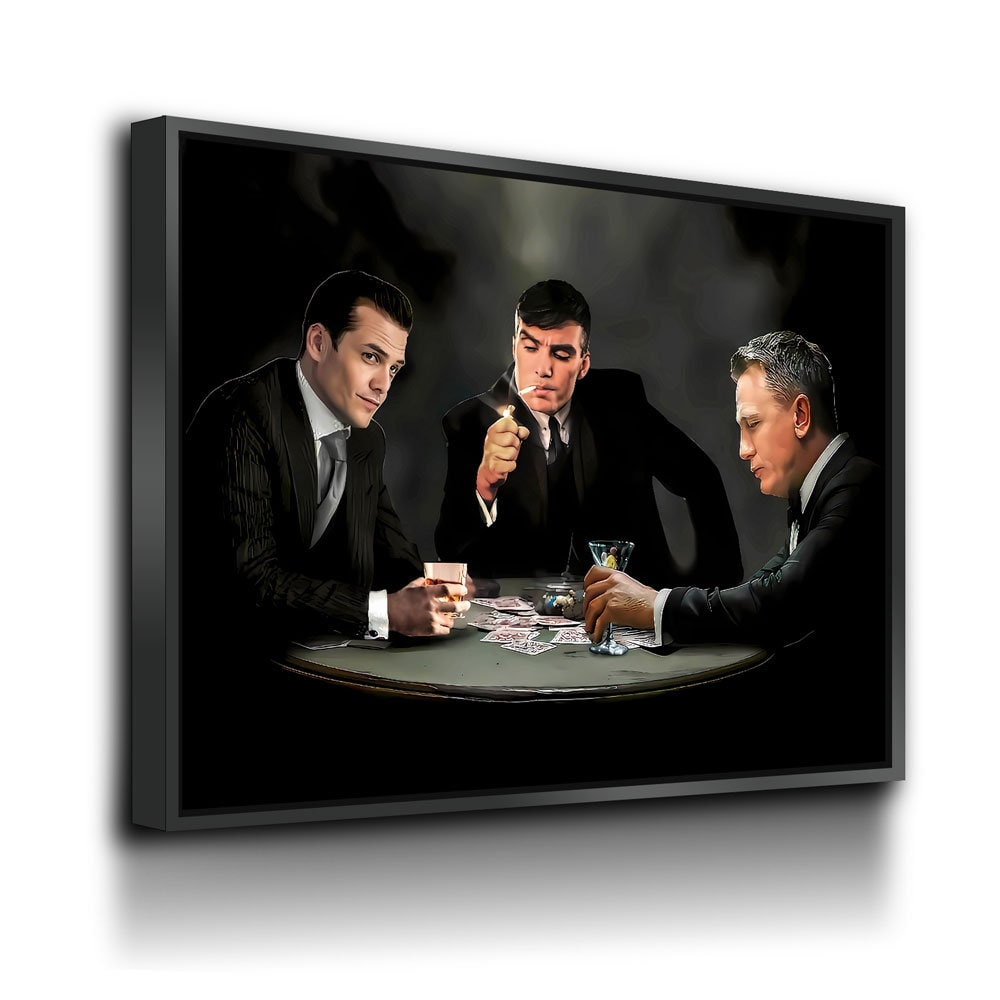 3 Legends Playing Poker Canvas Wall Art, Specter, Bond & Shelby Playing Cards - Royal Crown Pro