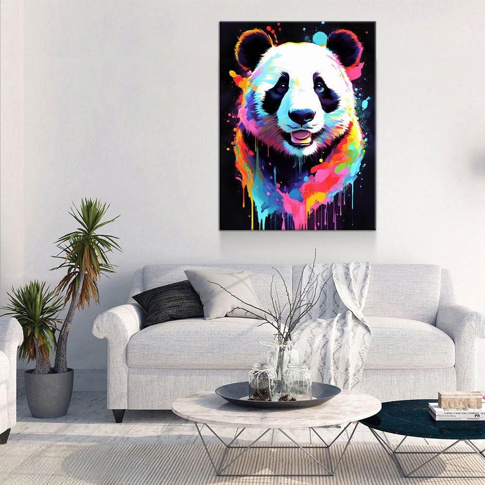 The Panda Canvas Wall Art, Abstract Panda Print, Animal Decor, Panda Decor, Vibrant Panda Art, Giant Panda Art - Royal Crown Pro