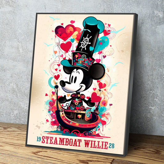 Steamboat Willie 1928 Canvas Wall Art, Surreal Steamboat Willie 1928, Vintage Poster Style Steamboat Willie 1928 - Royal Crown Pro