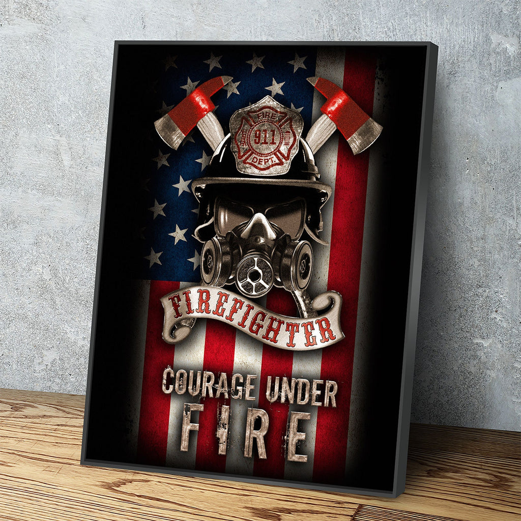 Firefighter Canvas Wall Art, Courage Under Fire Firefighter Decor, Thin Red Line Print, Firefighters Gift, Firehouse Art, Fire Station Decor - Royal Crown Pro