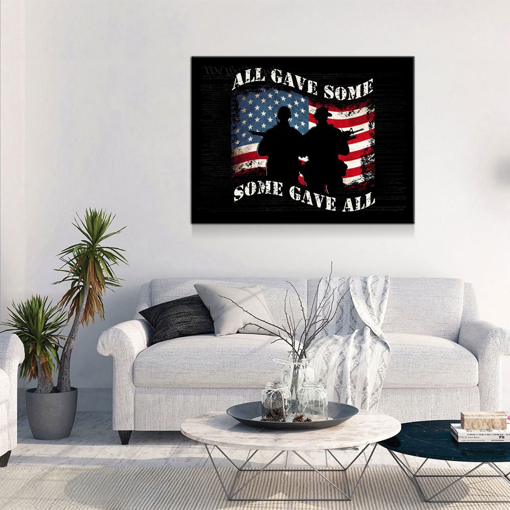 All Gave Some Some Gave All Canvas Wall Art, We The People Background, Patriotic Decor, Soldier Tribute, Support Military, Veteran Decor - Royal Crown Pro