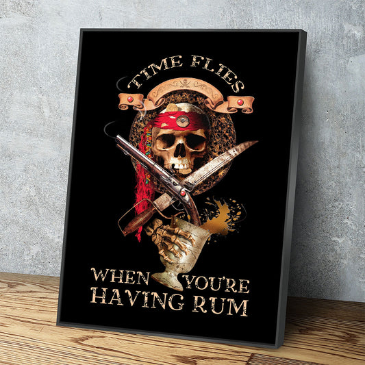 Pirate Decor, Time Flies When You're Having Rum Canvas Wall Art, Perfect For Man Cave, Man Cave Decor, Bar Decor, Pirate Art, Pirate Decor - Royal Crown Pro