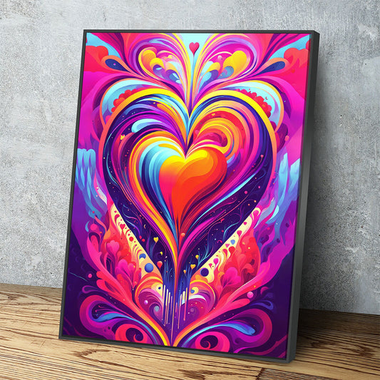 All You Need Is Love Canvas, Abstract Heart Canvas Wall Art, Colorful Love Heart, Heart Art Decor - Royal Crown Pro